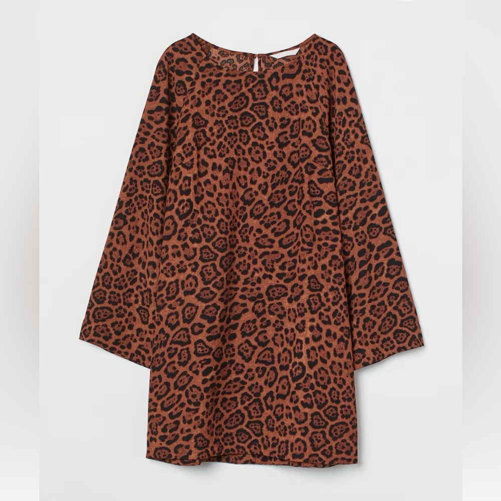 NWT H&M Divided small brown leopard print loose mini dress